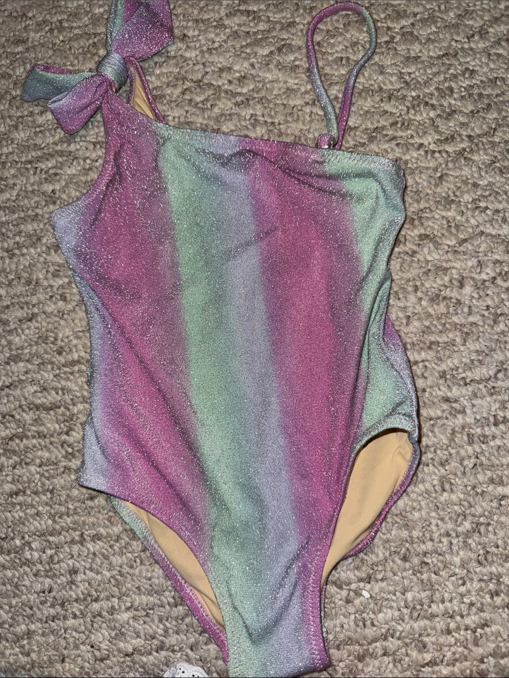 Girls' Shimmery Pastel Stripe One-Piece Swimsuit - Kids